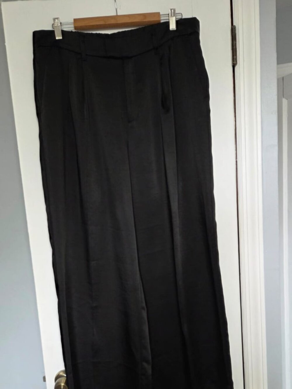 Womens Black Wide Leg Satin Pants